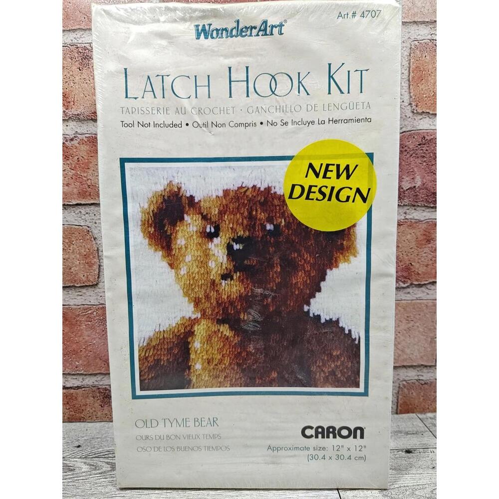 Vintage Caron Wonder Art Old Tyme Bear Latch Hook #4707 12"×12" NIB Sealed